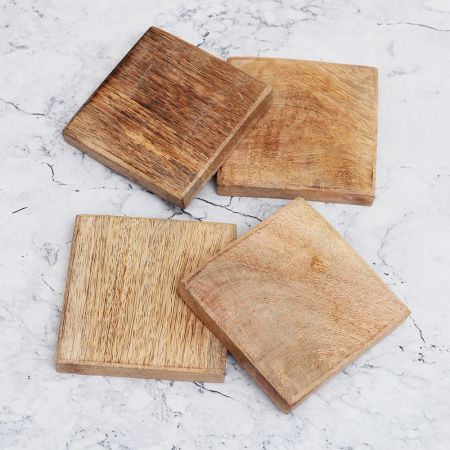 Premium Brown Square Wooden Coasters - Pack of 4